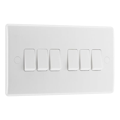 BG Nexus 6 Gang 20A 16AX 2 Way Wall Light Switch & 50mm Pattress Back Box
