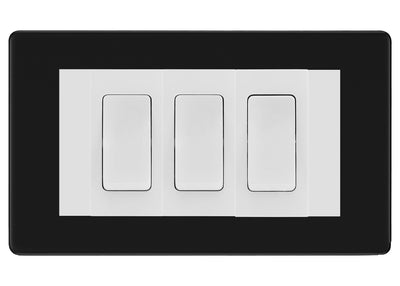BG Matt Black Screwless 3 Gang Intermediate Light Switch Custom Grid - White Insert