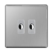 BG Nexus Screwless Brushed Steel 2 Gang Flex Outlet Socket by British General (BG-SCL-BS-2G-FLEX-OUTLET-SOCKET)