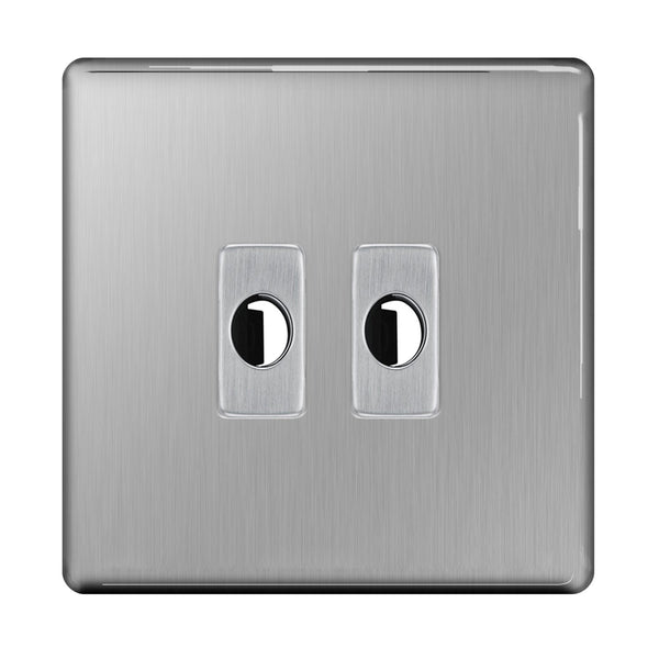 BG Nexus Screwless Brushed Steel 2 Gang Flex Outlet Socket