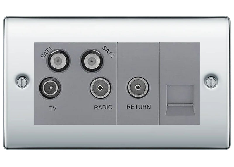 BG Nexus Metal Polished Chrome Quadplex Combination TV Socket NPC69G