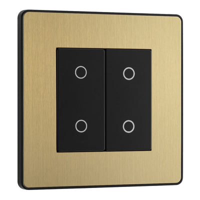 BG Evolve Satin Brass Double Secondary Touch Dimmer Switch PCDSBTDS2B with 35mm Steel Back Box