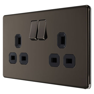 BG Screwless Black Nickel 13A Double Socket FBN22B with 25mm Steel Back Box