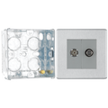 BG Screwless Brushed Steel 2 Gang Satellite & Co-axial Socket FBS65 with 35mm Steel Back Box