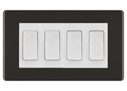 BG Black Nickel Screwless 4 Gang Intermediate Light Switch Custom Grid - White Insert by British General (BG-SCRL-BN-4G-Combo-4x INT-WH)