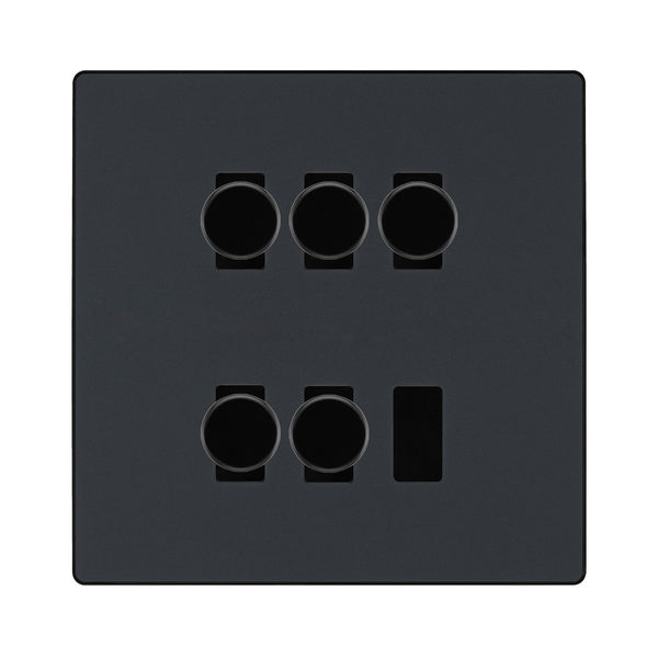 BG Evolve Matt Grey 5 Gang Trailing Edge LED Dimmer Light Switch 2 Way Custom Switch