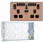 BG Evolve Polished Copper Double USB Socket with WiFi Extender PCDCP22UWRB and 25mm Steel Back Box