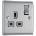 BG NBS21G Nexus Metal Brushed Steel 1 Gang 13A Switched Socket - Grey Insert