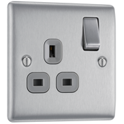 BG NBS21G Nexus Metal Brushed Steel 1 Gang 13A Switched Socket - Grey Insert by British General (BG-NBS21G-Shopify-SA_1)
