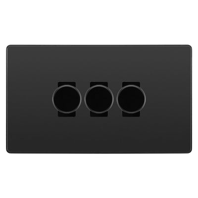 BG Evolve Black Chrome 3 Gang Custom Grid Dimmer Light Switch PCDBC83B by British General (Evolve-BC-CUSTOM-3GANG-3xDIMMER-2WAY)
