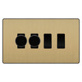BG Evolve Satin Brass 4 Gang Light Switch 2x Trailing Edge LED Dimmer 2x 2 Way Custom Switch