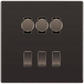 BG Screwless Black Nickel 6 Gang Switch 3x Trailing Edge LED Dimmer 3x 2Way Custom Switch