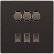 BG Screwless Black Nickel 6 Gang Switch 3x Trailing Edge LED Dimmer 3x 2Way Custom Switch by British General (BG-SCRL-BN-6G-CUSTOM-3x-Dimmer-3x-2WAY)