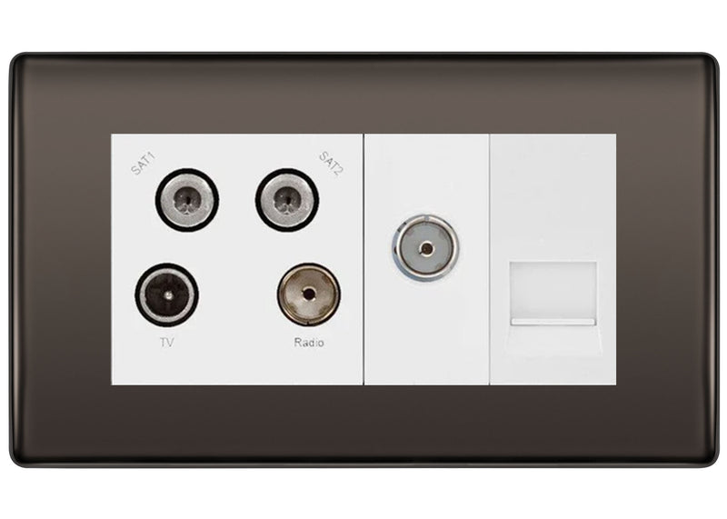 BG Nexus Metal Black Nickel Quadplex Combination TV Socket NBN69W