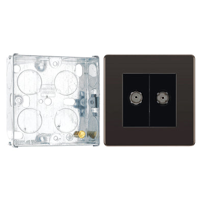 BG Screwless Black Nickel 2 Gang Coaxial TV Socket FBN61 with 25mm Steel Back Box
