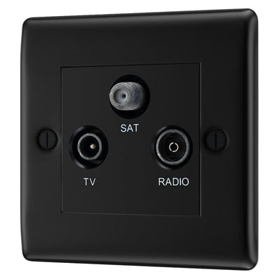 BG Nexus Matt Black Triplex TV/FM/Sat Socket NFB67 with 35mm Steel Back Box