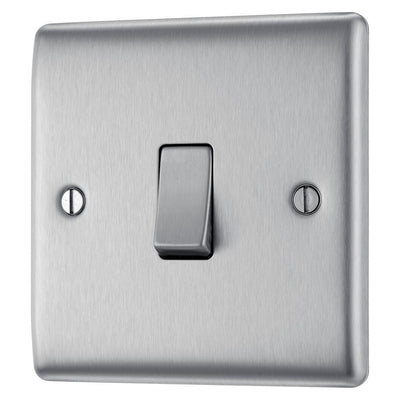 BG Nexus Brushed Steel 20A 16AX 2 Way Single Light Switch NBS12 with 35mm Steel Back Box