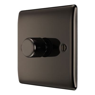 BG Nexus Metal Black Nickel 200W 2 Way Single Trailing Edge Dimmer Switch NBN81 with 35mm Steel Back Box