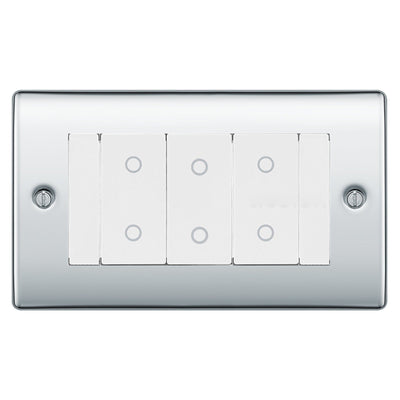 BG Nexus Polished Chrome Triple Secondary Touch Dimmer Switch White Inserts NPCTDS3W by British General (BG-EMTDSW+NPCEMR4)