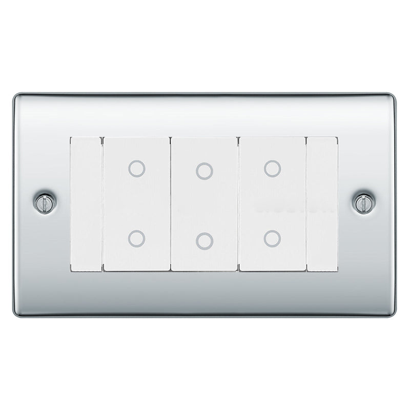BG Nexus Polished Chrome Triple Secondary Touch Dimmer Switch White Inserts NPCTDS3W