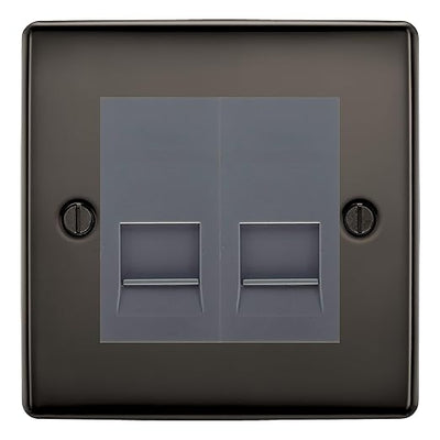 BG Nexus Black Nickel Double IDC Secondary Telephone Socket - Grey Insert by British General (BG-NBNBTS2G)