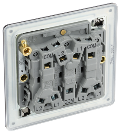BG FBN43 Nexus Screwless Flat-Plate Triple Light Switch Black Nickel 2 Way 10A