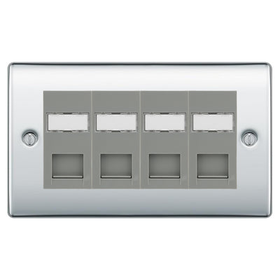 BG Nexus Polished Chrome 4 Gang RJ45 CAT6 Data Socket Grey Inserts