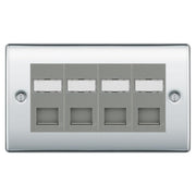 BG Nexus Polished Chrome 4 Gang RJ45 CAT6 Data Socket Grey Inserts by British General (BG-NPCRJ454C5EG)