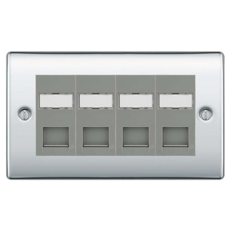 BG Nexus Polished Chrome 4 Gang RJ45 CAT6 Data Socket Grey Inserts