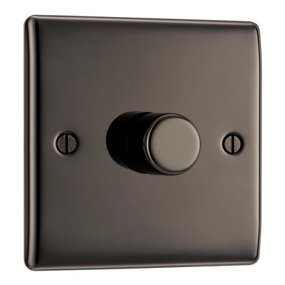 BG Nexus Metal Black Nickel 200W 2 Way Single Trailing Edge Dimmer Switch NBN81 with 35mm Steel Back Box