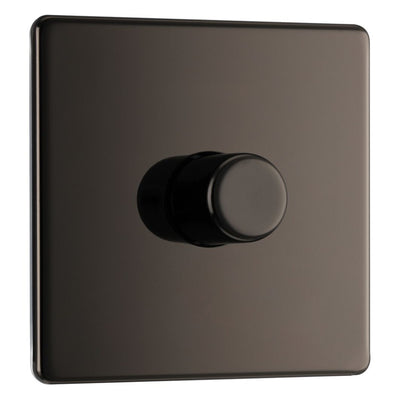 BG Screwless Black Nickel 200W 2 Way Single Trailing Edge Dimmer Switch FBN81 with 25mm Steel Back Box