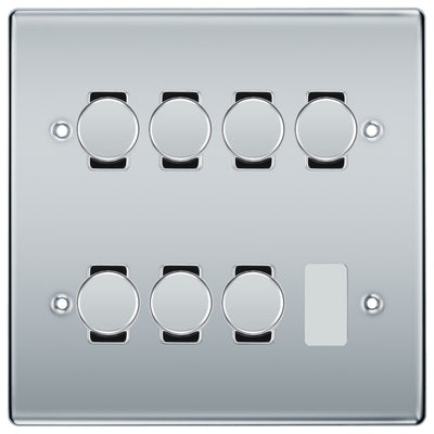 BG Polished Chrome 7 Gang Trailing Edge LED Dimmer Light Switch 2 Way Custom Switch by British General (NEXUS-PC-7G-CUSTOM-7xDIMMER-2Way)