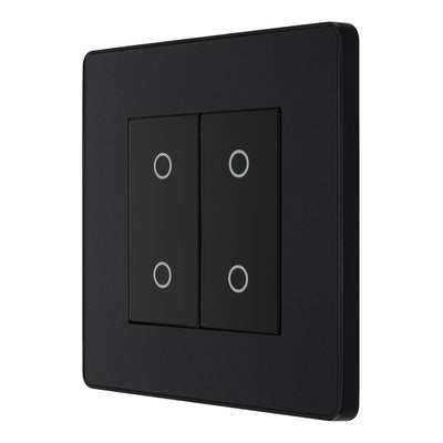 BG Evolve Matt Black Double Master Touch Dimmer Switch PCDMBTDM2B with 35mm Steel Back Box