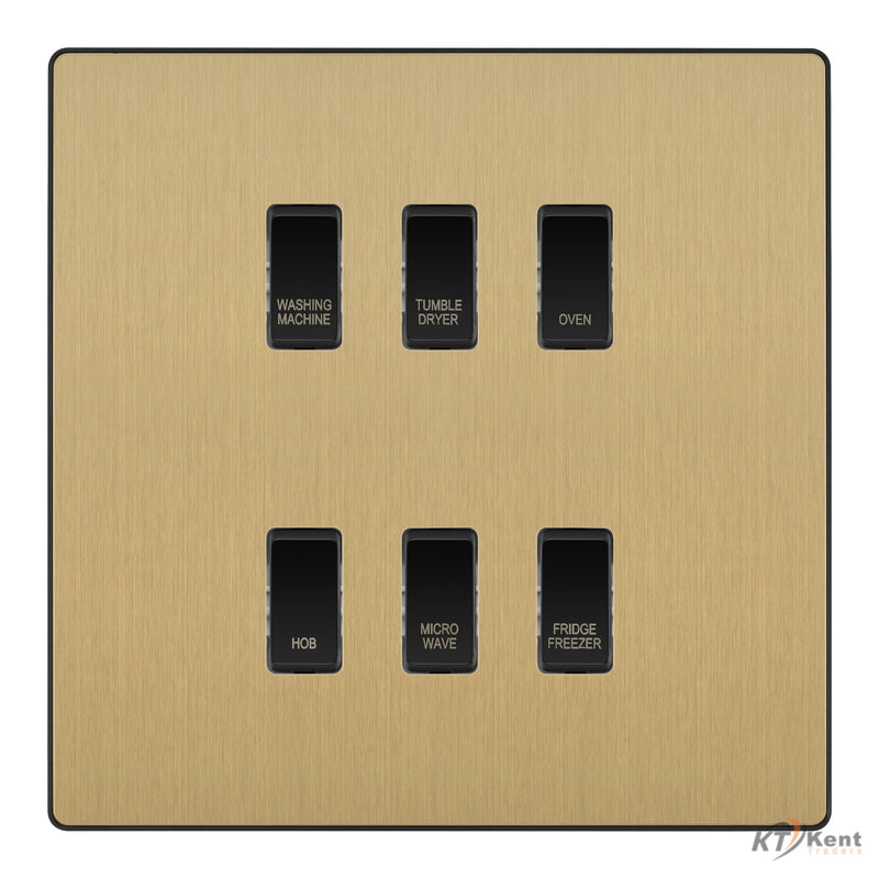 BG Evolve Satin Brass Custom Appliance Grid Switch 6 Gang Screwless