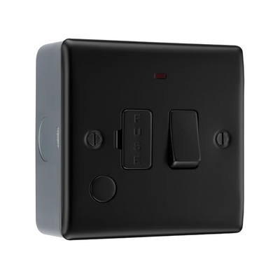 BG Nexus Matt Black 13A Flex Outlet Neon Switched Fused Connection Unit & Surface Pattress Back Box
