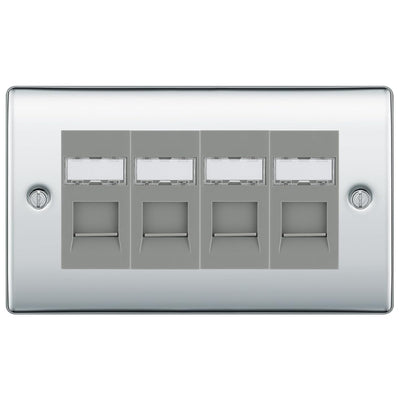 BG Nexus Polished Chrome 4 Gang RJ45 Cat6 Data Socket Outlet Grey Inserts by British General (BG-NPCRJ454G)