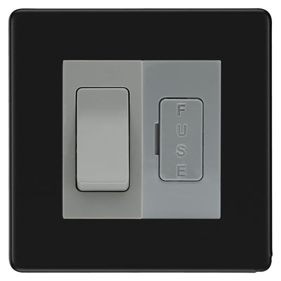BG Screwless Matt Black 2 Way Light Switch & 13A Fused Spur Plate | Grey Insert