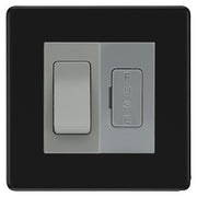 BG Screwless Matt Black 2 Way Light Switch & 13A Fused Spur Plate | Grey Insert