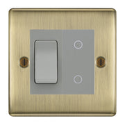 BG Antique Brass 2 Gang Custom Switch 1x 2 Way Switch 1x Secondary Touch Dimmer Grey Inserts by British General (BG-NEXUS-AB-2G-1x-2WAY-SWITCH-1x-STD-GI)