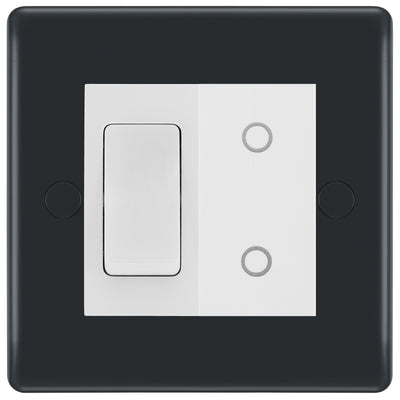 BG Part M 2 Gang Light Switch 1x 2 Way + 1x Master Touch Dimmer Graphite - White Insert