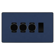 BG Evolve Matt Blue 4 Gang Switch 3x Trailing Edge LED Dimmer 1x Intermediate Custom Grid Switch by British General (BG-Evolve-DB-4G-CUSTOM-3x-Dimmer-1x-INT)