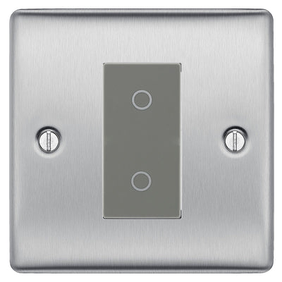 BG Nexus Brushed Steel Single Secondary Touch Dimmer Switch Grey Insert NBSTDS1G by British General (BG-EMTDSG+NBSEMS1)