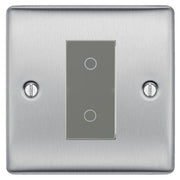 BG Nexus Brushed Steel Single Secondary Touch Dimmer Switch Grey Insert NBSTDS1G by British General (BG-EMTDSG+NBSEMS1)
