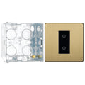BG Evolve Satin Brass Single Master Touch Dimmer Switch PCDSBTDM1B with 35mm Steel Back Box