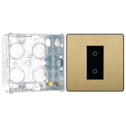 BG Evolve Satin Brass Single Master Touch Dimmer Switch PCDSBTDM1B with 35mm Steel Back Box