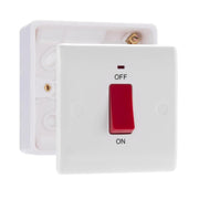BG Nexus 1 Gang 45A 2 Pole Neon Cooker Switch White & 32mm Pattress Back Box by British General (BG-874+891)