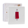 BG Nexus 1 Gang 45A 2 Pole Neon Cooker Switch White & 32mm Pattress Back Box by British General (BG-874+891)