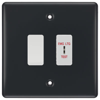 BG Part M 2 Gang EMG LTG Test Key Switch with 2 Way Single Pole Switch