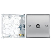 BG Nexus Brushed Steel Single Co-Axial Socket NBS60 With 25mm Steel Back Box by British General (BG-NBS60+HGS02)