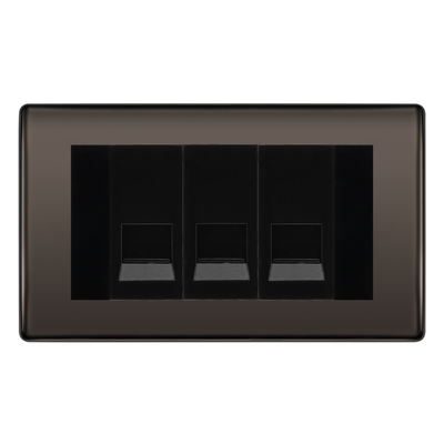 BG Nexus Black Nickel 3 Gang Master Telephone Socket, Screw Terminal - Black Insert by British General (BG-NBNBTMS3B)